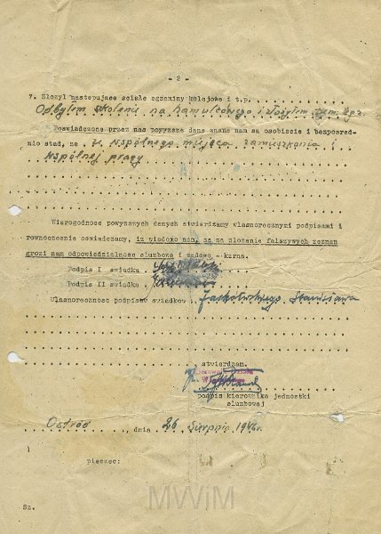 KKE 5516-4.jpg - Dok. Protokół zeznania światków w sprawie Jana Małyszko, Ostróda, 26 VIII 1946 r.